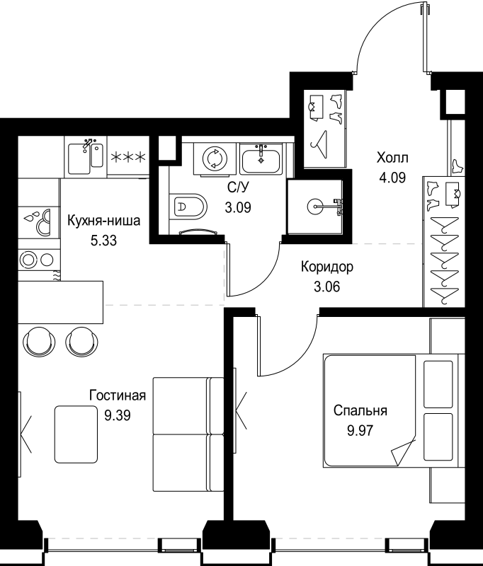 1 ккв 34,9 м²
