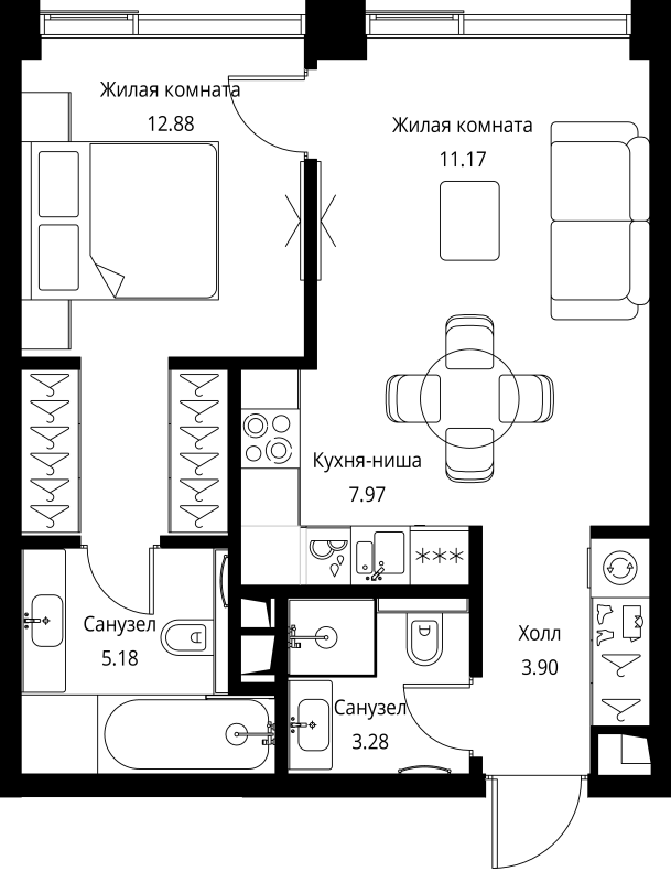 2 ккв (Евро) 44,4 м²