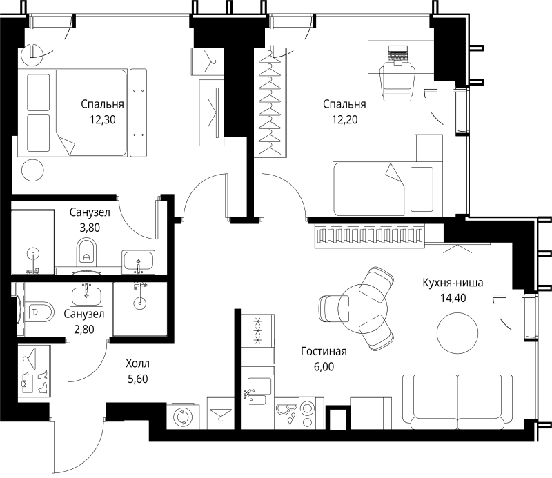 3 ккв (Евро) 58,3 м²