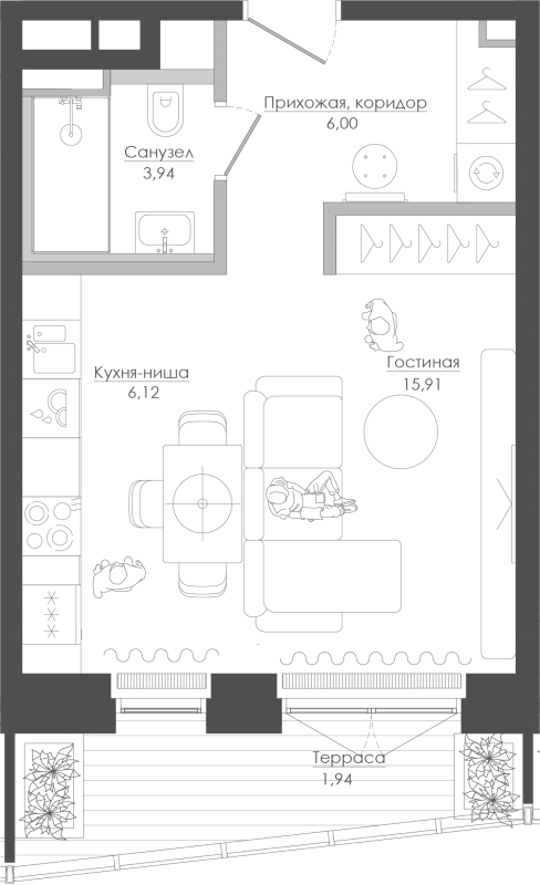 Студия 34,6 м²
