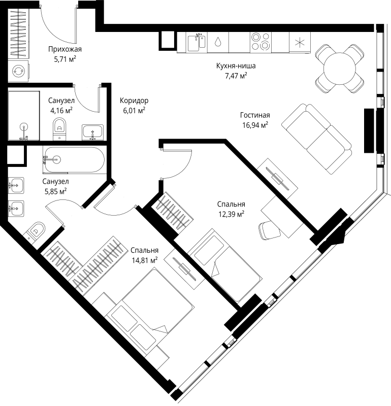 3 ккв (Евро) 73,3 м²