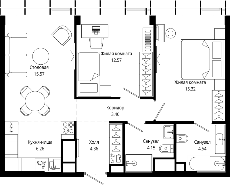 3 ккв (Евро) 66,2 м²