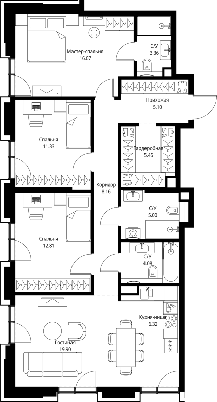 4 ккв (Евро) 97,6 м²