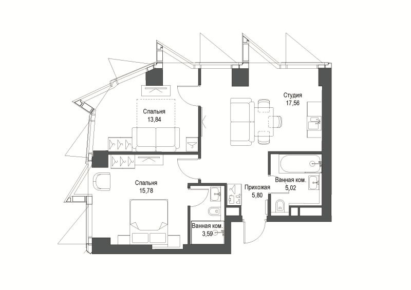 3 ккв (Евро) 61,9 м²