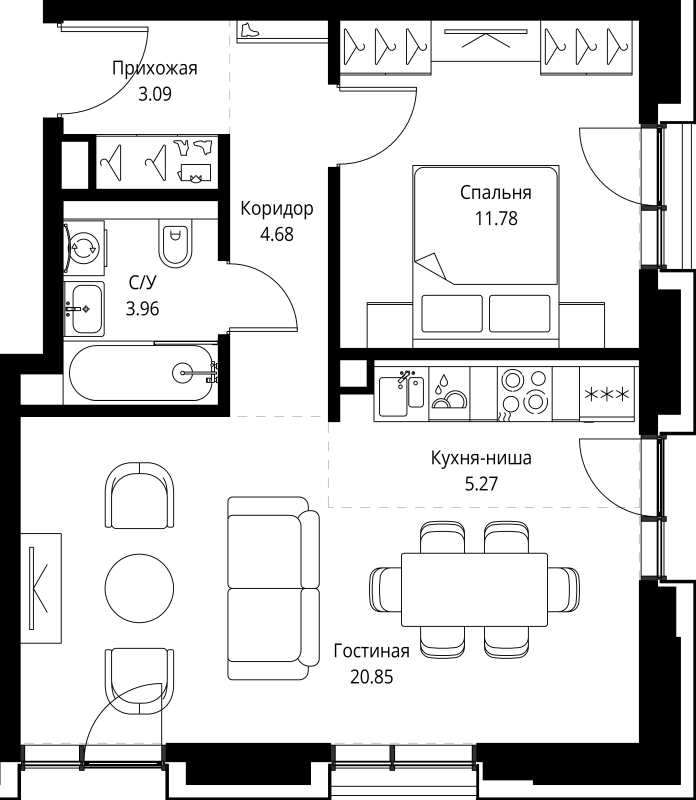 2 ккв (Евро) 49,6 м²