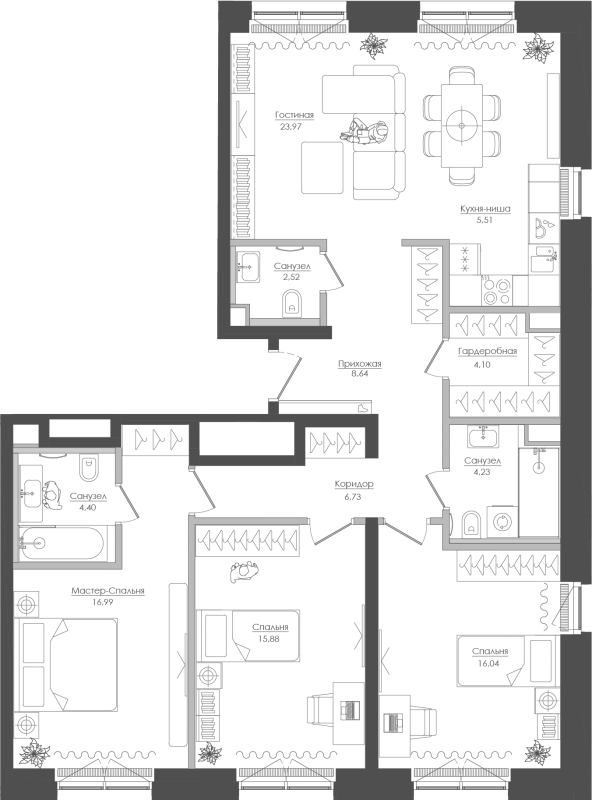 4 ккв (Евро) 109,9 м²