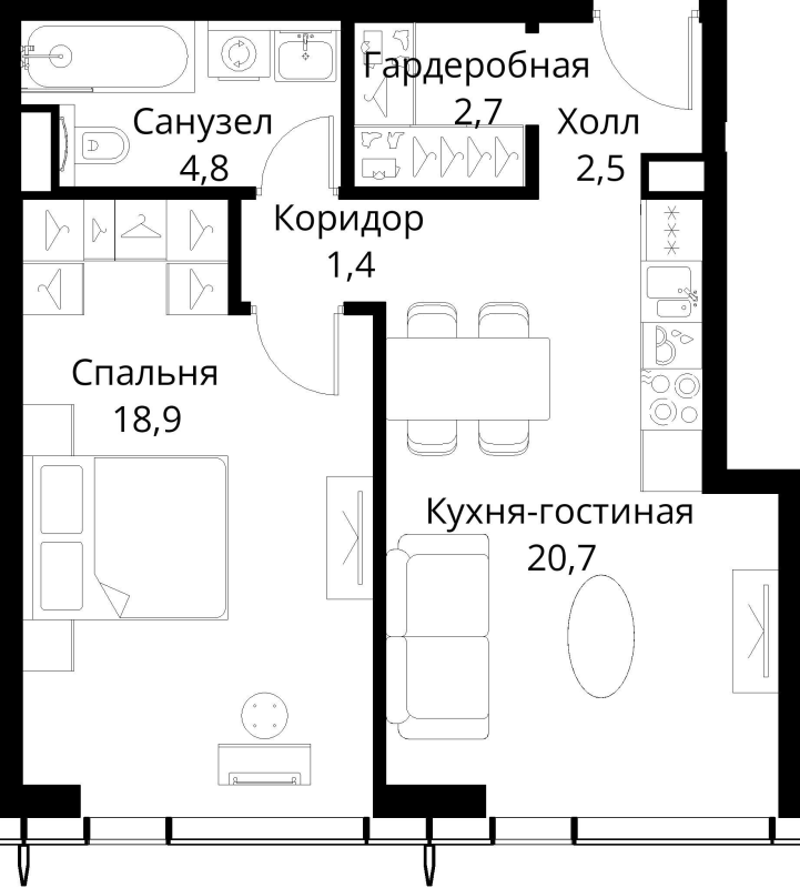 2 ккв (Евро) 51 м²