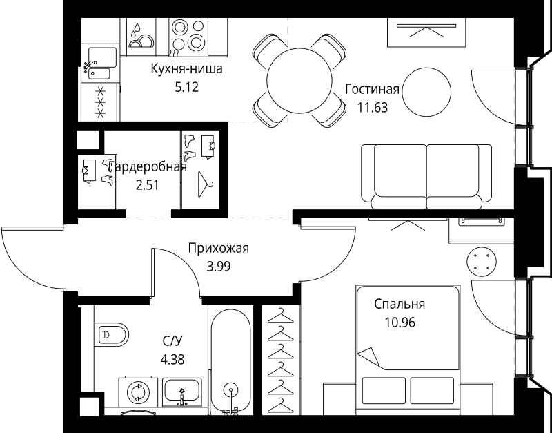 2 ккв (Евро) 38,6 м²