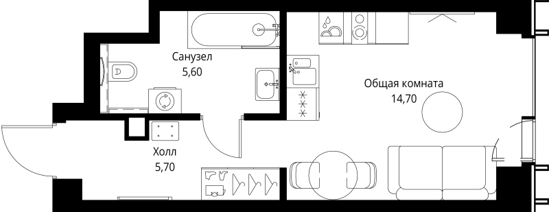 Студия 26 м²