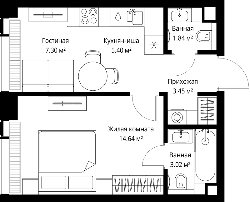 1 ккв 35,7 м²