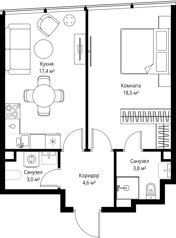 2 ккв (Евро) 47,3 м²