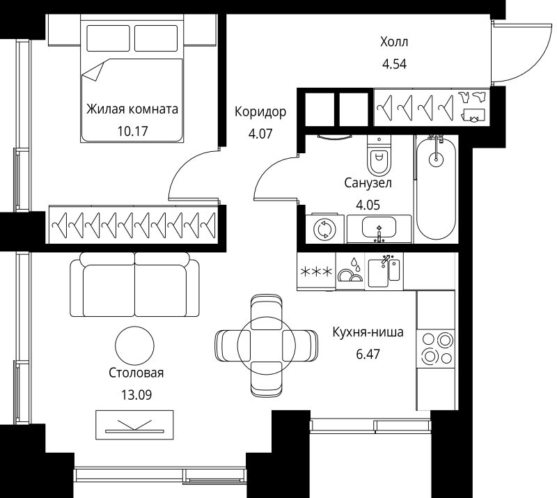 2 ккв (Евро) 42,4 м²
