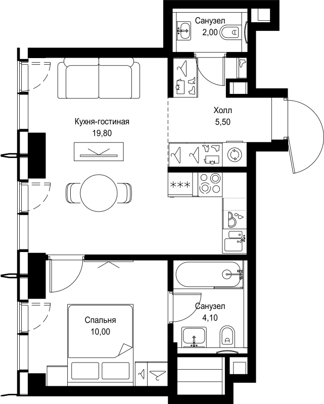 2 ккв (Евро) 41,4 м²