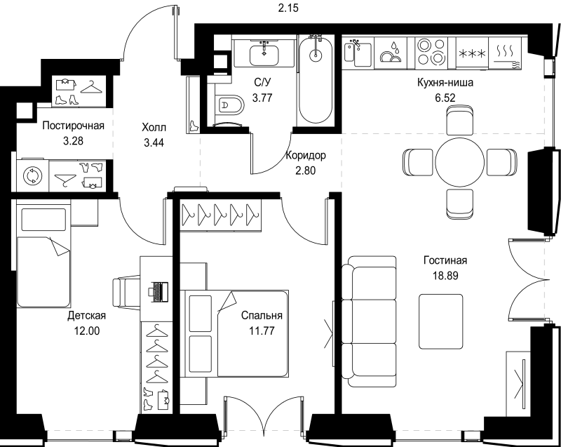 3 ккв (Евро) 62,5 м²