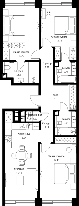 4 ккв (Евро) 96 м²