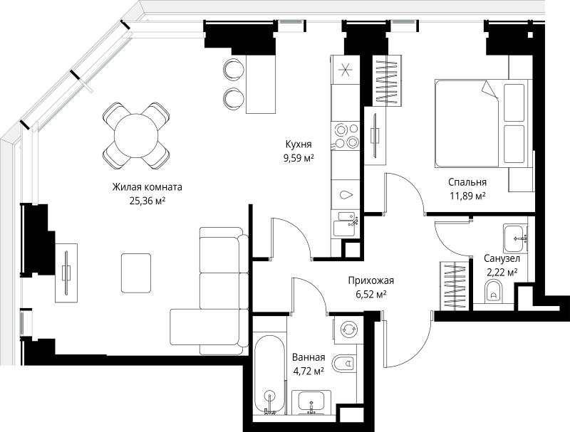2 ккв (Евро) 60,3 м²