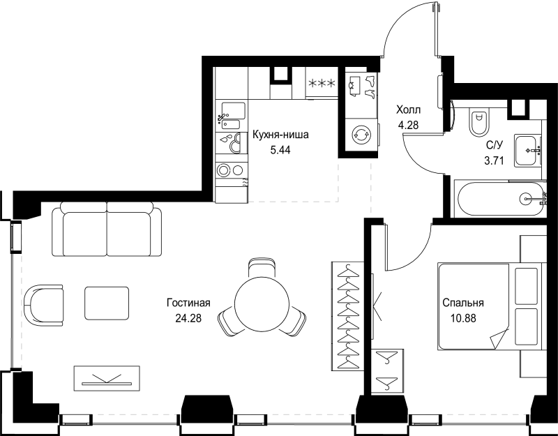 2 ккв (Евро) 48,6 м²