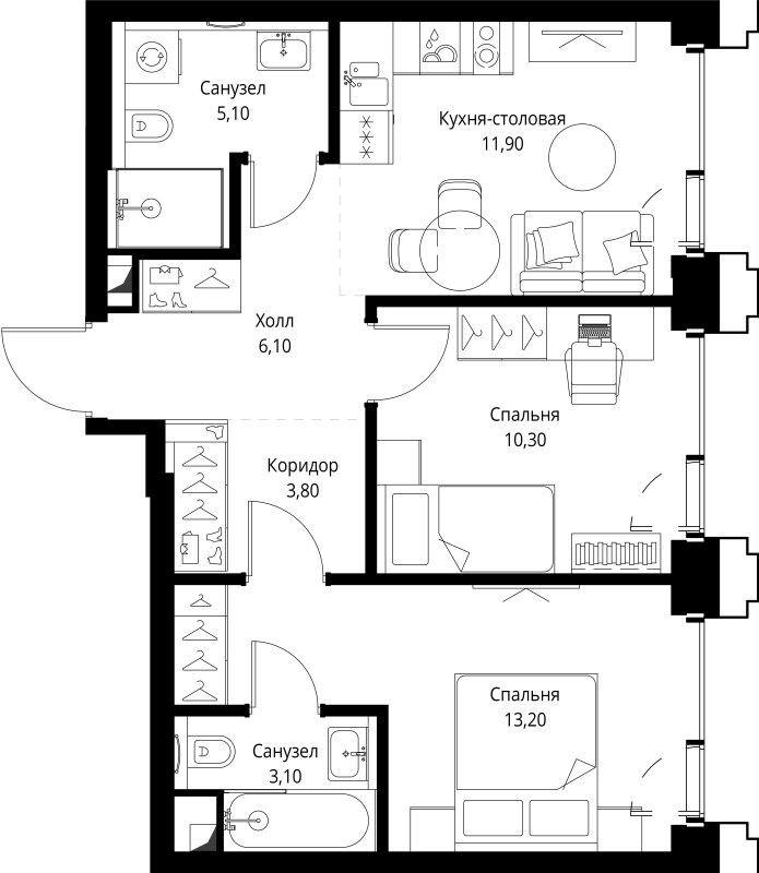 2 ккв 54,4 м²
