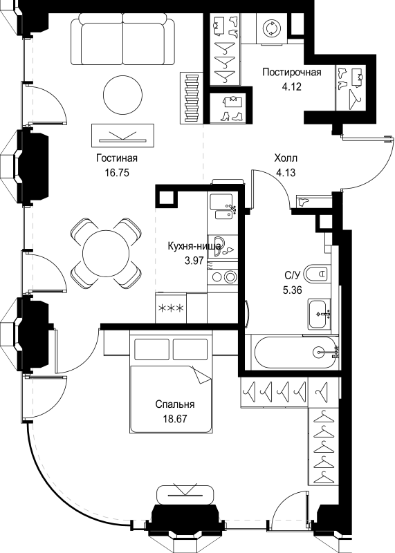 2 ккв (Евро) 53 м²