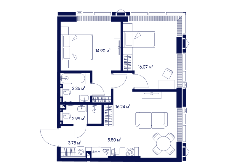 3 ккв (Евро) 63,1 м²