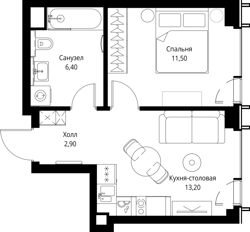 1 ккв 34 м²