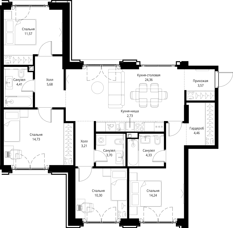 5 ккв (Евро) 107,3 м²