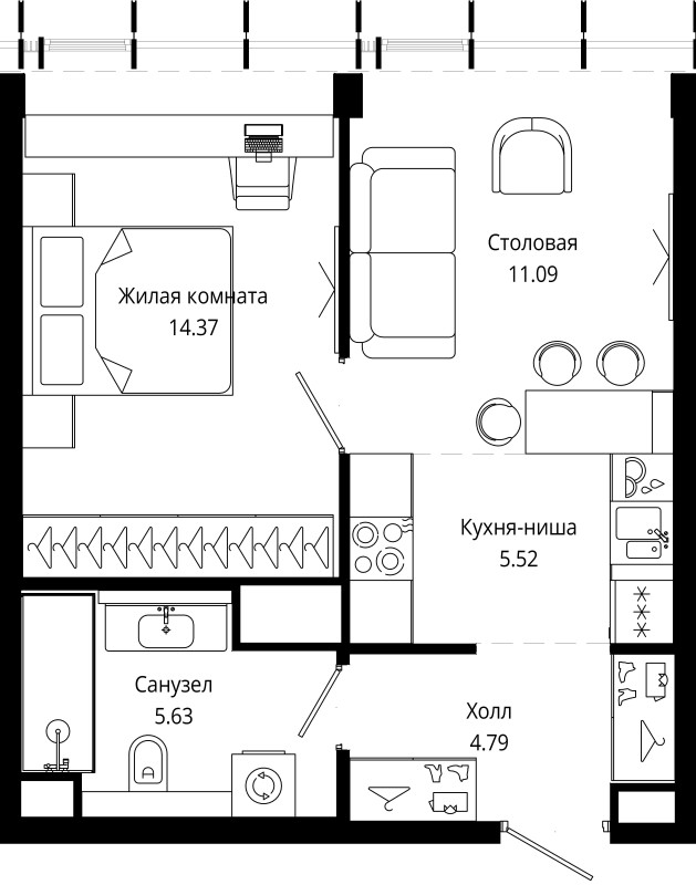 2 ккв (Евро) 41,4 м²