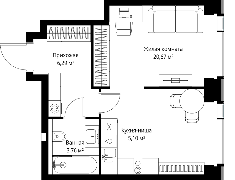 1 ккв 35,8 м²