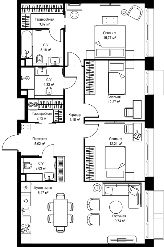 4 ккв (Евро) 98,1 м²