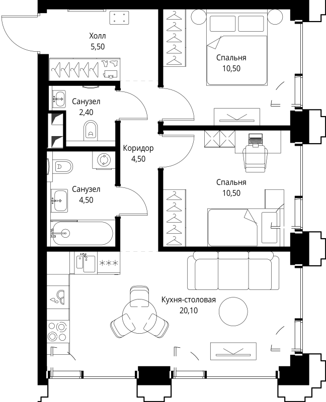 3 ккв (Евро) 58,3 м²