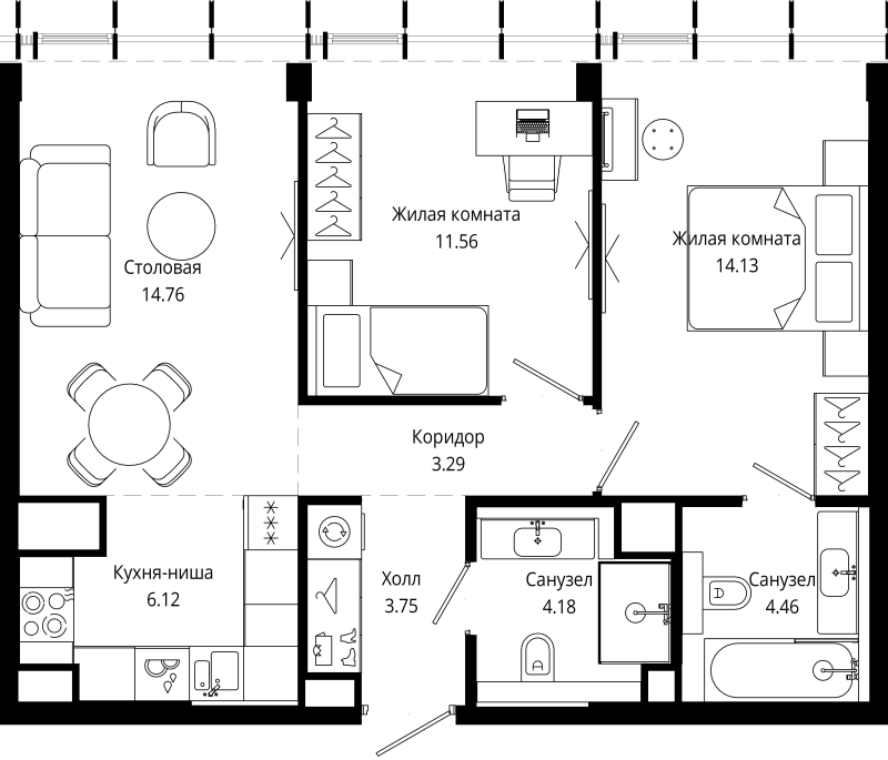3 ккв (Евро) 62,3 м²