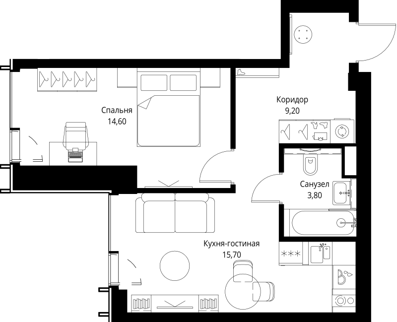 2 ккв (Евро) 44,4 м²