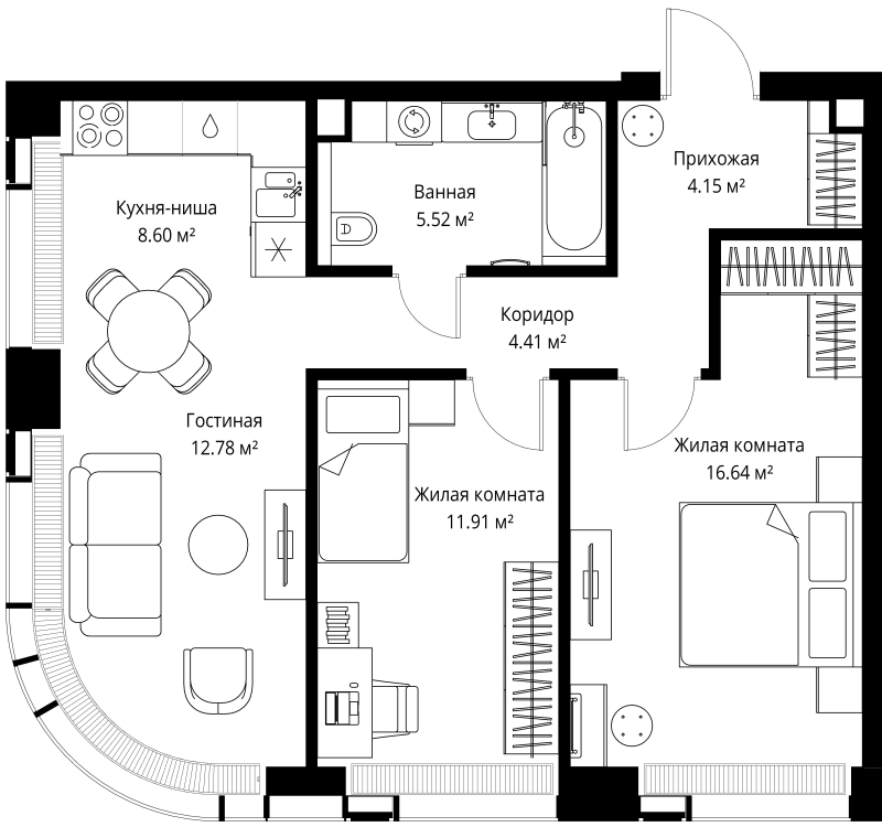 3 ккв (Евро) 64 м²