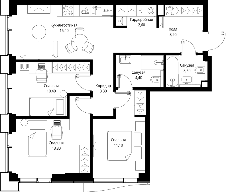 4 ккв (Евро) 73,5 м²