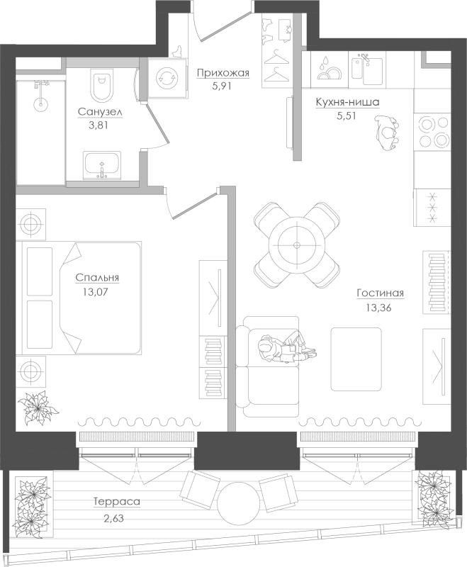 2 ккв (Евро) 45,3 м²