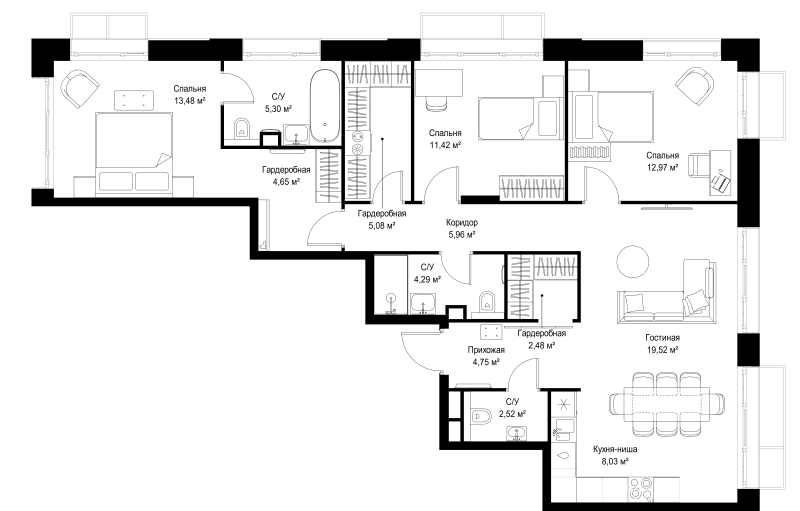 4 ккв (Евро) 100,5 м²