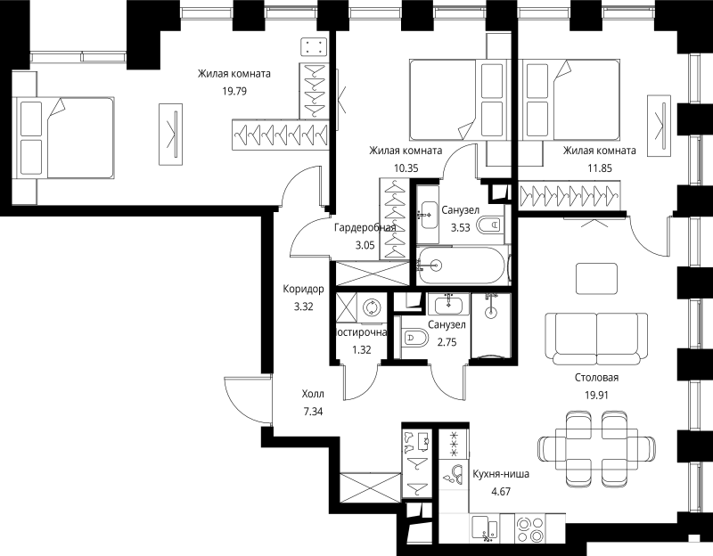 4 ккв (Евро) 87,9 м²