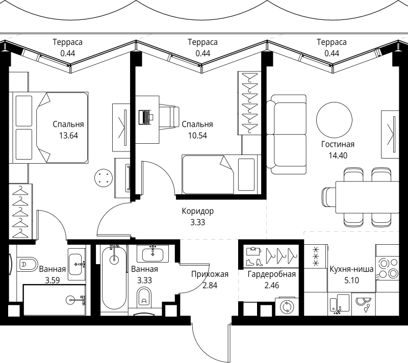 3 ккв (Евро) 60,6 м²