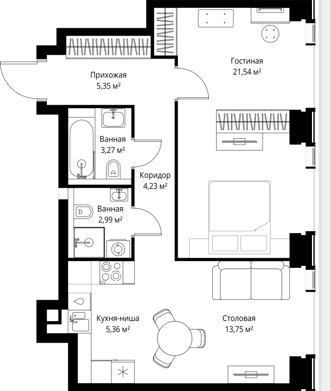 2 ккв (Евро) 56,5 м²