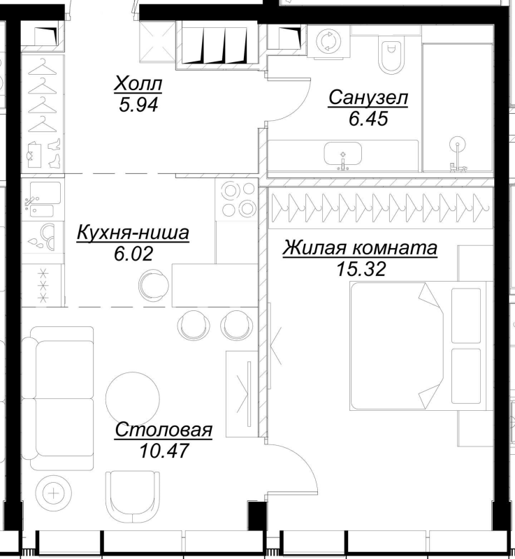 2 ккв (Евро) 43,9 м²