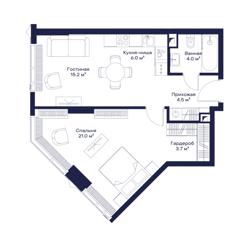 2 ккв (Евро) 54,8 м²