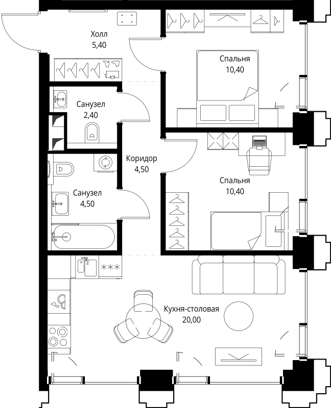 3 ккв (Евро) 58,1 м²