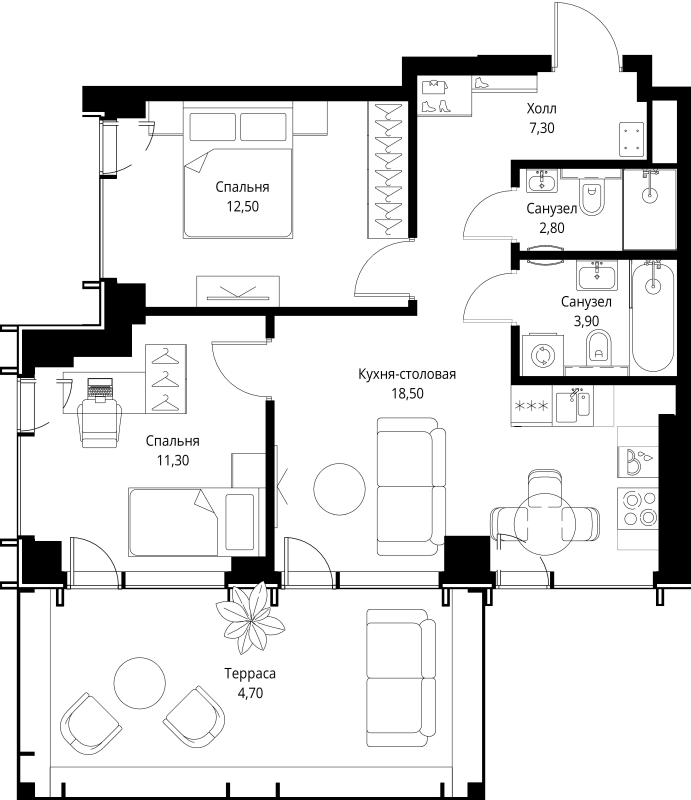 3 ккв (Евро) 61 м²