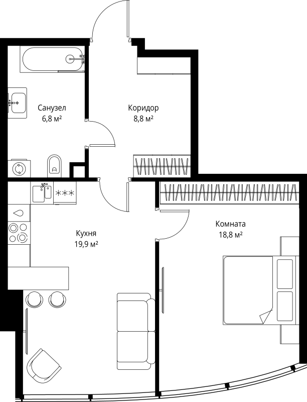 2 ккв (Евро) 54,3 м²