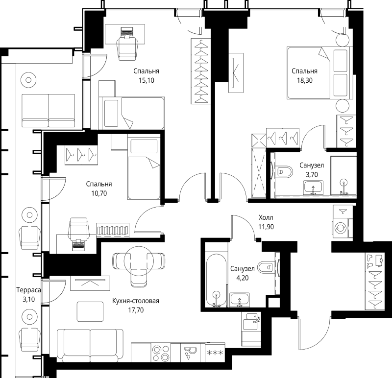 4 ккв (Евро) 84,7 м²