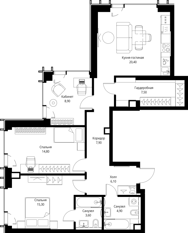 4 ккв (Евро) 91,2 м²