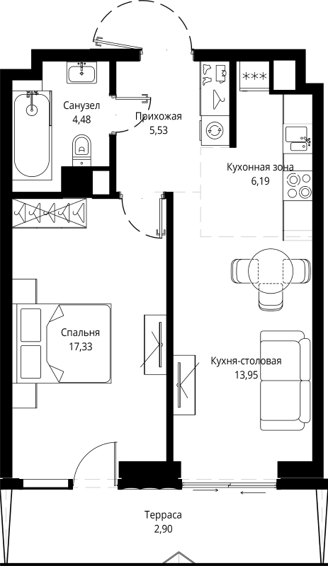 2 ккв (Евро) 51,4 м²