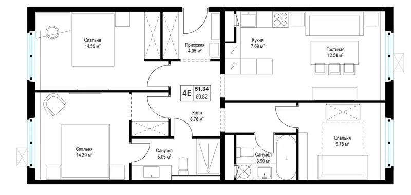 4 ккв (Евро) 81 м²