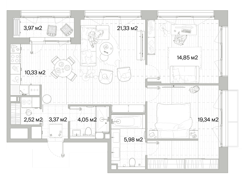 3 ккв (Евро) 83,8 м²
