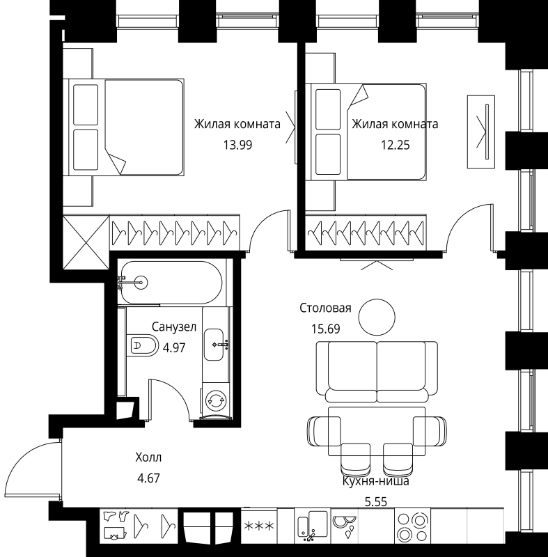 3 ккв (Евро) 57,1 м²
